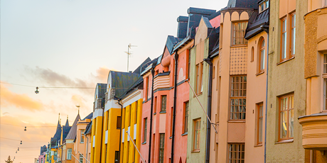 Colorful facades of Helsinki's Design District 